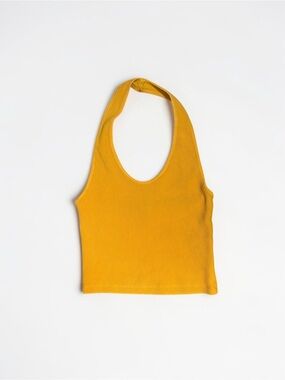 Topshop Mustard Yellow Ribbed Halter Tank Top Size US 4 Marigold Summer Tops